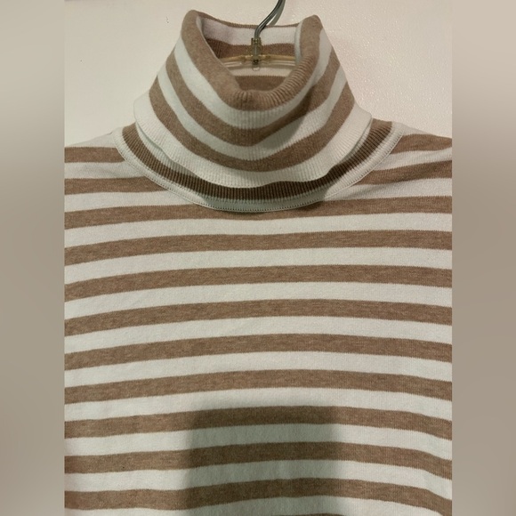 Tommy‎ Hilfiger Sweater Womens Medium Beige Striped Long Sleeve Turtle Neck Top - Picture 4 of 13